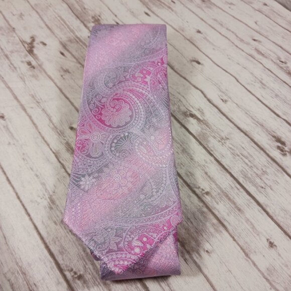 Gianfranco Tie & Pocket Square Set Pink Purple Jacquard Paisley 58x3.25" NEW - Picture 8 of 8